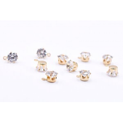   ジルコニアチャーム ラウンド 6×8mm クリスタル/ゴールド【10ヶ】     