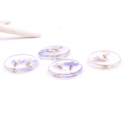 デコパーツ 樹脂コイン 38mm クリア ブルーのドライフラワー入り【2ヶ】