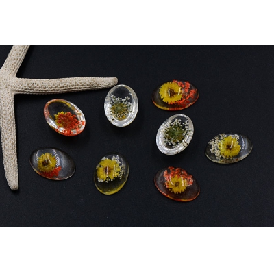 デコパーツ 樹脂オーバル 18×25mm クリア ドライフラワー入り【4ヶ】