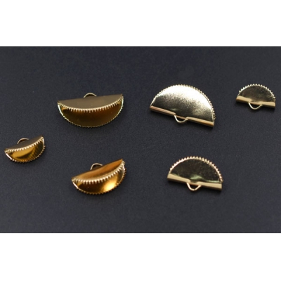 半円ワニカン 半円ワニグチ 半円留め金具 レース留め リボン留め 紐留め 14×25mm ゴールド (10ヶ)