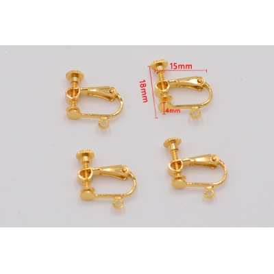 イヤリング金具 ネジバネ 丸皿 4mm カン付【20ヶ】ゴールド 