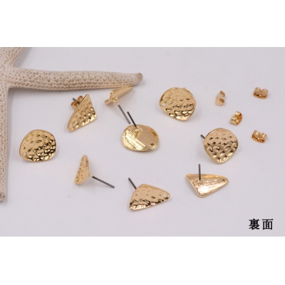ピアス金具 不規則三角＆ラウンド 1穴 ゴールド【6ヶ】 