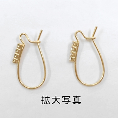 ピアス金具 キドニーワイヤー セッティング クリスタル付き 0.7×24mm 