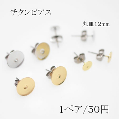 チタンピアス キャッ付き貼付けタイプ 丸皿サイズ12mm【2個】 