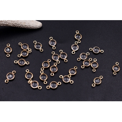 アクリルストーンチャーム ラウンド 2カン 7×13mm ゴールド/クリア【15ヶ】