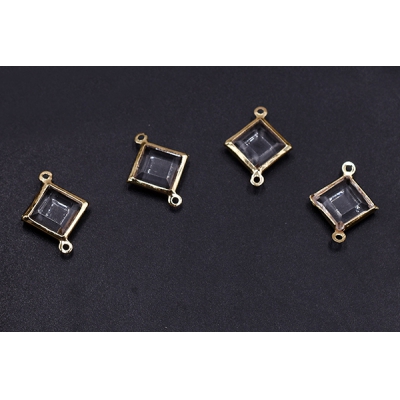 アクリルストーンチャーム 菱形 2カン 13×17mm ゴールド/クリア【15ヶ】