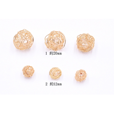 メタルパーツ 透かしボール パール付 20mm＆12mm ゴールド 10個入 