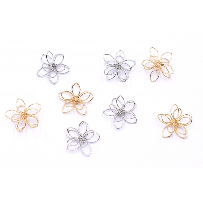 メタルフラワー 五弁花 23×24mm フラワーワイヤーチャーム お花の立体ワイヤーチャーム フラワーワイヤーパーツ チャームパーツ【2ヶ】