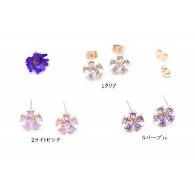 ピアス金具 フラワーB アクリルストーン付 ゴールド【2ヶ】 