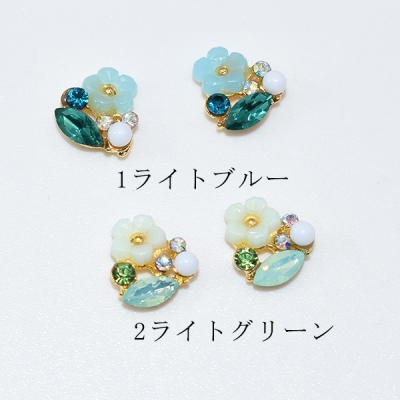 ネイルパーツ メタルパーツ オパール＆石付花 9×10mm ゴールド【2ヶ】