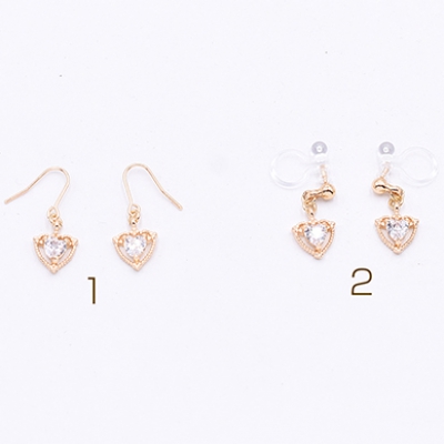 高品質ジルコニアピアス/イヤリング ハートチャーム ゴールド/クリスタル