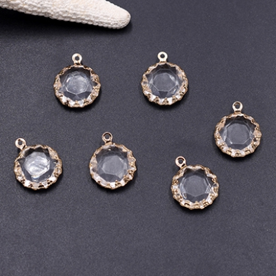 アクリルストーンチャーム ラウンド 1カン 14×18mm ゴールド/クリア【10ヶ】