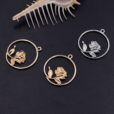 チャームパーツ サークル 花枝付き 1カン 26×30mm【10ヶ】