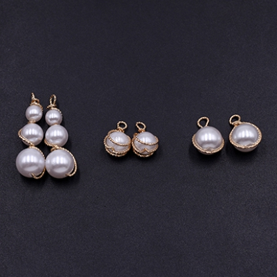 パールチャーム 10×17mm ゴールド/ホワイト【4ヶ】