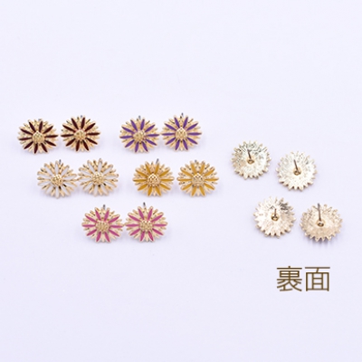 ピアス金具 エポ付き菊 15mm ゴールド【4ヶ】