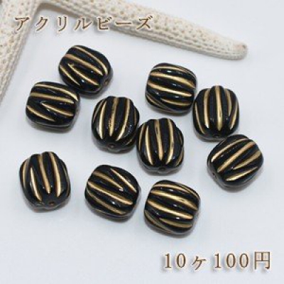 アクリルビーズ ナツメ模様入り 12×13mm【10ヶ】ブラックアンティークゴールド