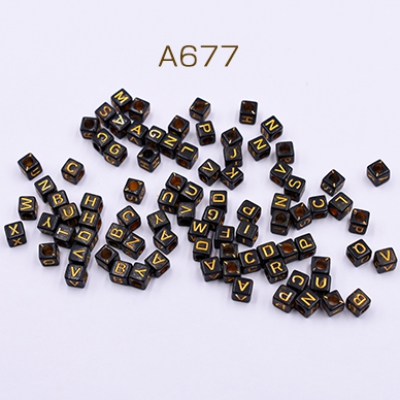 高品質アクリルビーズ キューブ アルファベット付き 6×6mm ブラックミックス【30g(約170ヶ)】