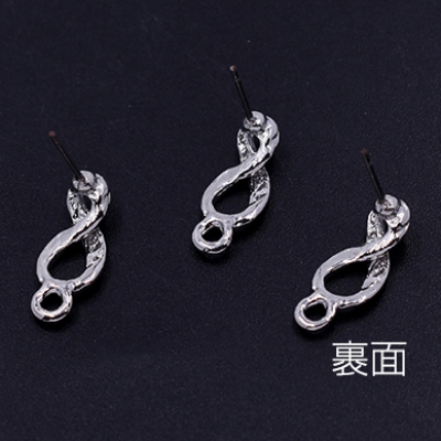 ピアス金具 8字型 カン付き 8×18mm ロジウム【4ヶ】