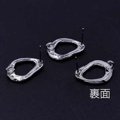 ピアス金具 抜き不規則 カン付き 14×19mm ロジウム【4ヶ】