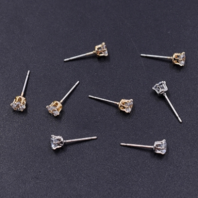 ジルコニアピアス ラウンドカット 4×4mm ゴールド【10ヶ】