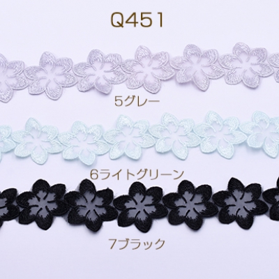 刺繍ワッペン フラワーE 6弁花 45×45mm 全7色【1m(約27ヶ)】