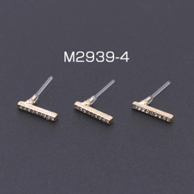 樹脂ピアス 長方形 石付き 2×12mm クリア/ゴールド【4ヶ】