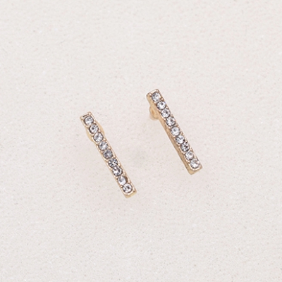 樹脂ピアス 長方形 石付き 2×12mm クリア/ゴールド【4ヶ】