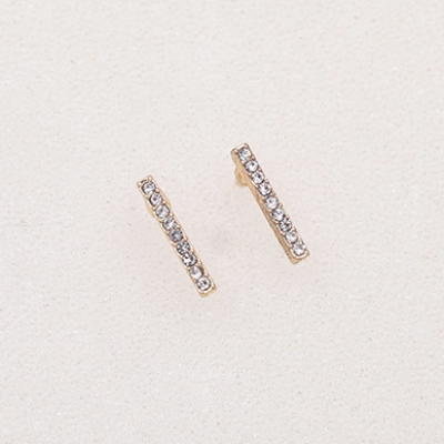 樹脂ピアス 長方形 石付き 2×12mm クリア/ゴールド【10ヶ】