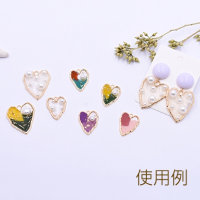 エポチャーム パール&金箔入りハート 20×27mm ゴールド【2ヶ】