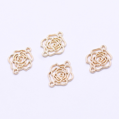 フラワーコネクター 花ジョイントパーツ  メタル透かしチャーム 上下カン付き 14×17mm ゴールド（10ヶ）