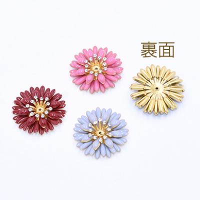 メタルエポフラワーパーツ 立体フラワーパーツ 花芯あり 中心穴あり 29×29mm ゴールド（1ヶ）