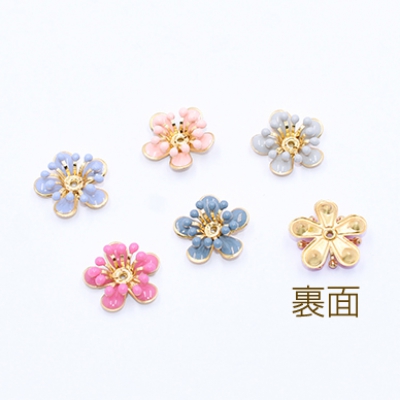 メタルエポフラワーパーツ 立体フラワーパーツ 花芯あり 五弁花 中心穴あり 16×16mm （2ヶ）