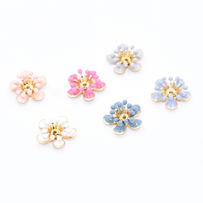 メタルエポフラワーパーツ 立体フラワーパーツ 花芯あり 五弁花 中心穴あり 16×16mm （2ヶ）