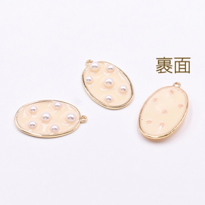エポチャーム オーバル パール付き 22×35mm ゴールド/ベージュ【2ヶ】