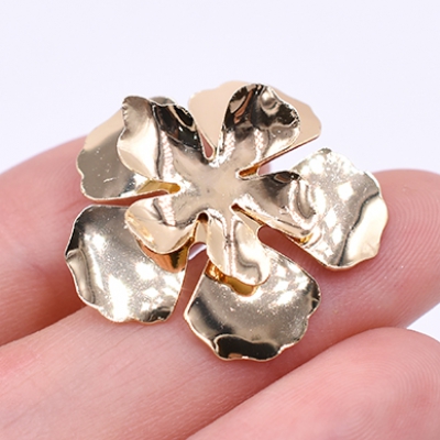 数量限定 在庫一掃半額セール！ピアス金具 2連五弁花 25×25mm ゴールド【2ヶ】