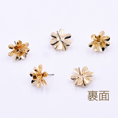 ピアス金具 2連6弁花 16×16mm ゴールド【2ヶ】