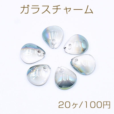 ガラスチャーム 花びら 1穴 10×12mm オーロラ ライトグリーン【20ヶ】