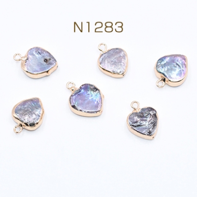 高品質淡水パールチャーム No.32 ハート ゴールド/パープル カン付き【1ヶ】