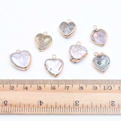 高品質淡水パールチャーム No.38 ハート ゴールド カン付き【1ヶ】