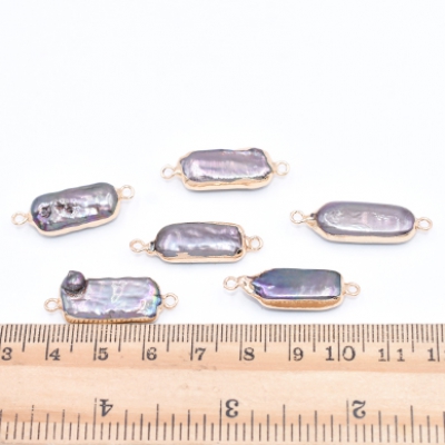 高品質淡水パールチャーム No.60 不規則 ゴールド/パープル カン付き【1ヶ】