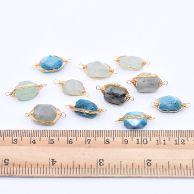 高品質天然石チャーム 不規則カット 2カン付き ゴールド【1ヶ】