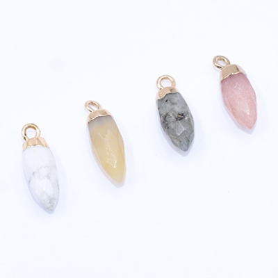 高品質天然石チャーム 弾丸 6×18mm カン付き ゴールド【1ヶ】