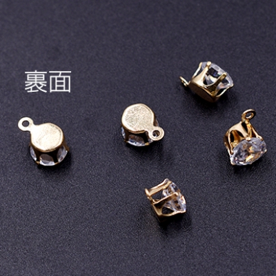 一粒ジルコニアストーンチャーム ラウンド カン付き 6×8mm クリスタル/ゴールド（20ヶ）