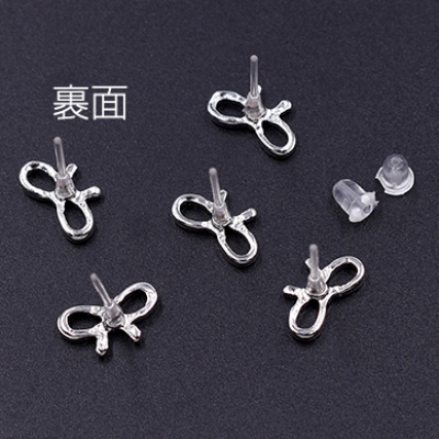 樹脂ピアス リボンB 7×11mm クリア/ロジウム【4ヶ】
