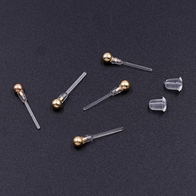 樹脂ピアス ボール 3mm クリア/ゴールド【4ヶ】