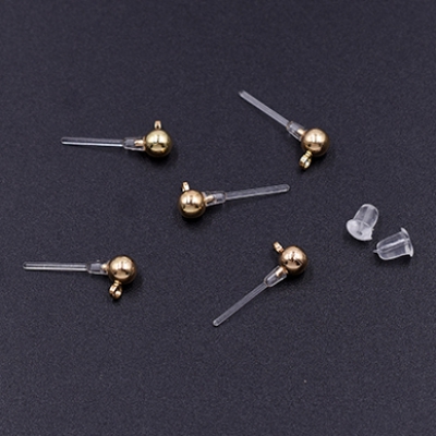 樹脂ピアス ボール カン付き 4mm クリア/ゴールド【4ヶ】
