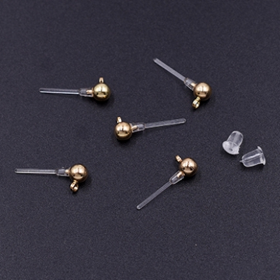 樹脂ピアス ボール カン付き 4mm クリア/ゴールド【4ヶ】