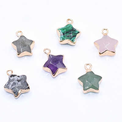 高品質天然石チャーム 星型 12×16mm カン付き ゴールド【1ヶ】