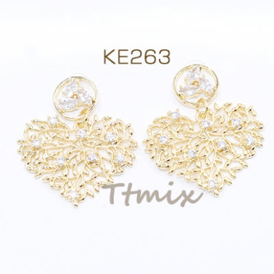 ピアス ジルコニアハート型ピアス ポストピアス ゴールド【1ペア】