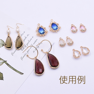 高品質ガラスストーンチャーム 変形しずく型 1カン 16×30mm ゴールド/ダークパープル【2ヶ】